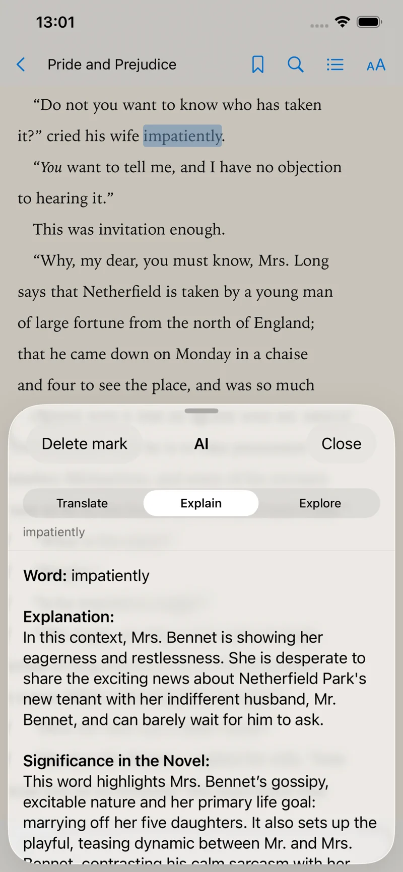 BeyondRead actual app screenshot — AI EXPLAIN